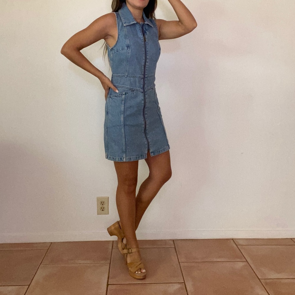 Zip Up Collared Denim Dress